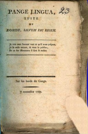 Pange lingua, suite du Domine, salvum fac regem!