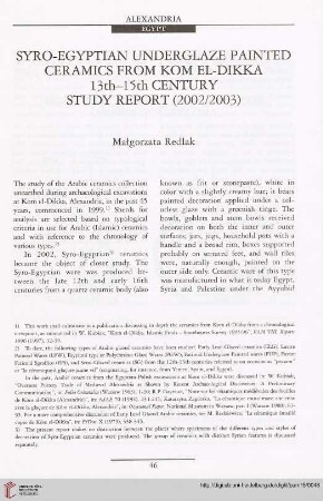 15: Syro-Egyptian underglaze painted ceramics from Kom el-Dikka 13th - 15th century study report (2002/2003)