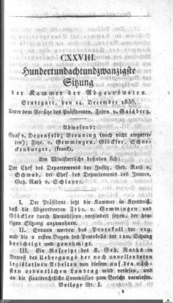 128. Sitzung, Stuttgart, 14.12.1835