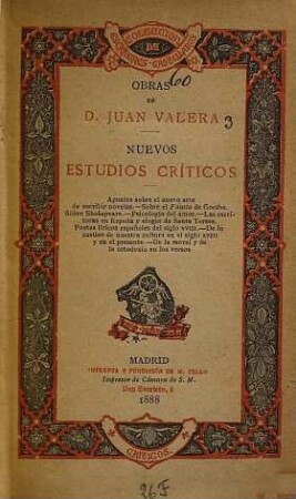 Obras de Don Juan Valera, 3. Nuevos estudios críticos