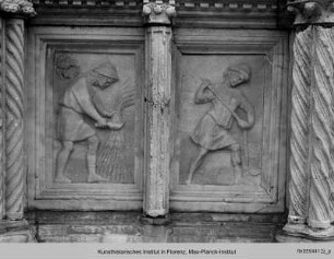 Fontana Maggiore : Unteres Becken mit Darstellungen aus dem Alten Testament, der Artes mechanicae, der Sieben Freien Künste und Monatsdarstellungen : Allegorische Monatsdarstellung des Juni mit Tierkreiszeichen Krebs