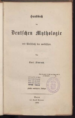 Handbuch der deutschen Mythologie mit Einschluß der nordischen