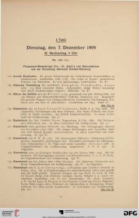 I. Tag: Dienstag, den 7. Dezember 1909, B. Nachmittag 4 Uhr (Nr. 166-217)