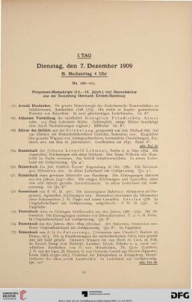 I. Tag: Dienstag, den 7. Dezember 1909, B. Nachmittag 4 Uhr (Nr. 166-217)
