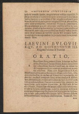 Laevini Bulovii Equ. Ad Sigismundum III. Regem Poloniae & Sueciae Oratio.