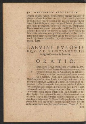 Laevini Bulovii Equ. Ad Sigismundum III. Regem Poloniae & Sueciae Oratio.