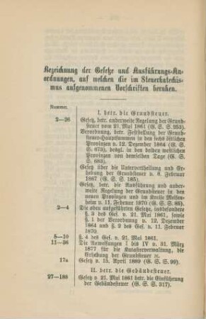 Bezeichnung der Gesetze und Ausführungs-Anordnungen ...
