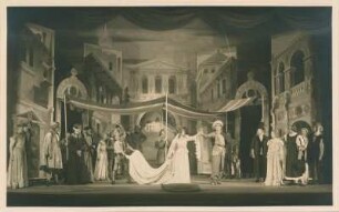 "Der Widerspenstigen Zähmung" von William Shakespeare. Hochzeitsszene mit Charlotte Strauch als Bianca und Heinz Klingenberg als Lucentio. 3. Akt, 2. Szene. Dresden: Schauspielhaus, 22.08.1935
