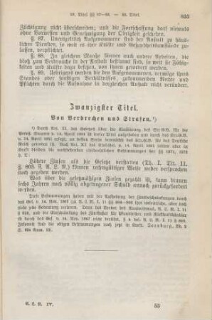 Zwanzigster Titel. Von Verbrechen und Strafen
