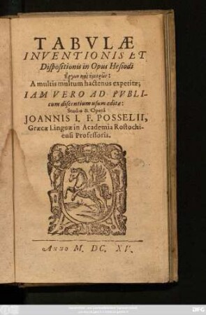Tabulae Inventionis Et Dispositionis in Opus Hesiodi Ergōn kai hēmerōn: : A multis multum hactenus expetitae; Iam Vero Ad Publicum discentium usum editae