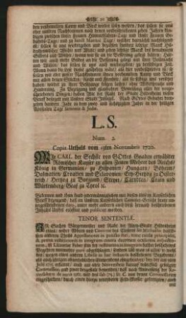 Num. 2. Copia Urthels vom 13ten Novembris 1720