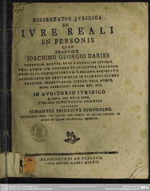 Dissertatio Iuridica De Iure Reali In Personis