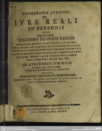 Dissertatio Iuridica De Iure Reali In Personis