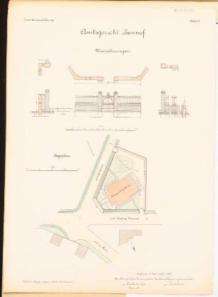 Amtsgericht, Hennef: Details der Umwährung 1:100, Lageplan 1:500