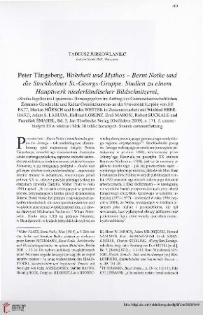 71: [Rezension von: Peter Tångeberg, Wahrheit und Mythos - Bernt Notke und die Stockholmer St.-Georgs-Gruppe, Studien zu einem Hauptwerk niederländischer Bildschnitzerei]