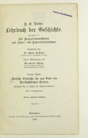 Bd. 4: Deutsche Geschichte bis zum Ende des Dreißigjährigen Krieges : (Lehrstoff der 3. Klasse der Lehrerseminare) ; mit 70 Illustrationen