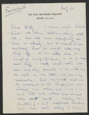 Brief an Willy Strecker und B. Schott's Söhne : o.D. ["July 22"; mutmaßlich 22.7.1931, entsprechend der umliegenden Briefe von 1931.]