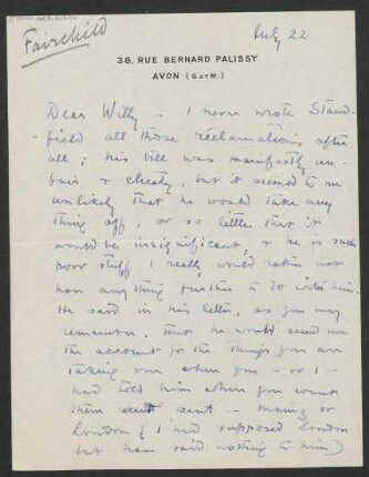 Brief an Willy Strecker und B. Schott's Söhne : o.D. ["July 22"; mutmaßlich 22.7.1931, entsprechend der umliegenden Briefe von 1931.]