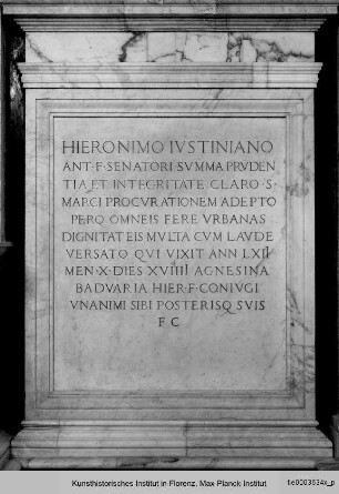 Cappella Badoer-Giustinian : Epitaph Gerolamo Giustinian