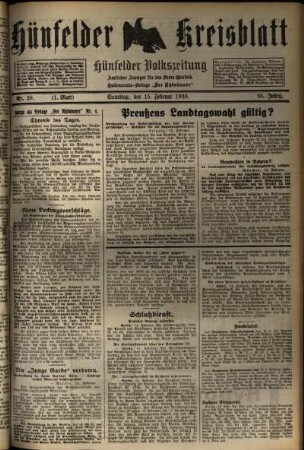 Erste Ausgabe vom Samstag, den 15. Februar 1930.