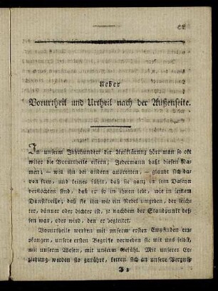 Ueber Vorurtheil und Urtheil nach der Außenseite.