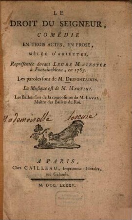 Le droit du Seigneur : Comédie en trois actes, en prose