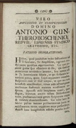 Viro Amplissimo Et Consultissimo Domino Antonio Guntheroboschenio, ...