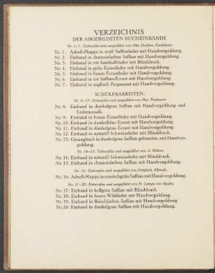 Verzeichnis der abgebildeten Bucheinbände