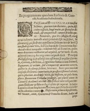 Ex programmate quodam Rectoris & Concilii Academiae Rostochiensis.