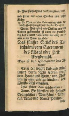 Das fünffte Stück des Catechismi, vom Sacrament des Altars oder Heil: Abendmahl.