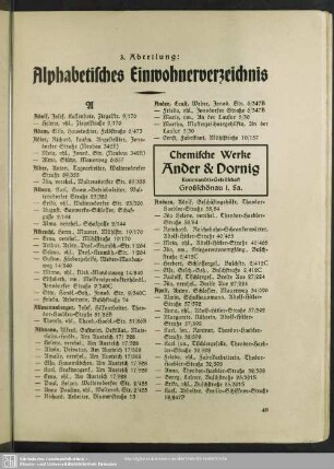 3. Abteilung. Einwohnerverzeichnis : 3. Abteilung. Alphabetisches Einwohnerverzeichnis