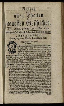 XVII. Stück. Coburg, den 22. Apr. 1752.