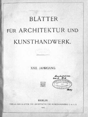 22.1909: Blätter für Architektur und Kunsthandwerk