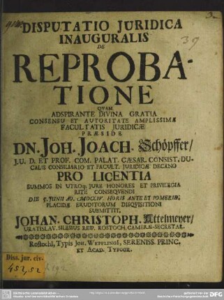 Disputatio Iuridica Inauguralis De Reprobatione