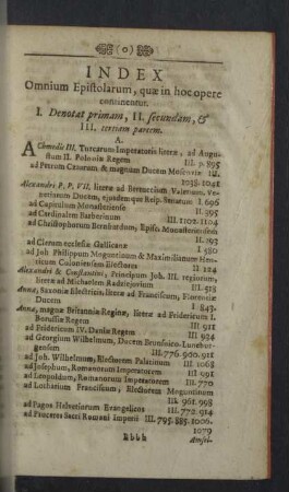 Index Omnium Epistolarum, quae in hoc opere continentur.