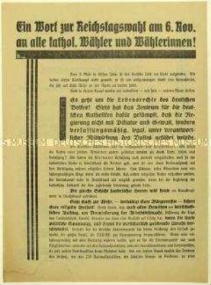 Aufruf der Zentrumspartei zur Reichstagswahl am 6. November 1932