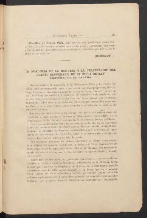 La Academia de la Historia y la celebración del cuarto centenario de la villa de San Cristóbal de la Habana