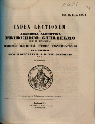 Index lectionum in Academia Albertina ... habendarum. 1868. WS