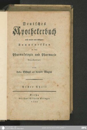 1: Deutsches Apothekerbuch : nach neuern und richtigern Kenntnissen in der Pharmakologie und Pharmacie bearbeitet