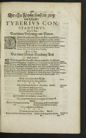 Der achte Keyser/ sonst der zwey und sechzigste: Tyberius Constantinus.