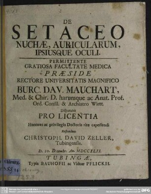De Setaceo Nuchae, Auricularum, Ipsiusque Oculi