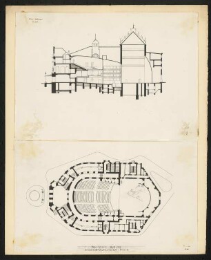 Kaiserjubiläums-Stadttheater (auch: Volksoper), Wien: Grundriss und Längsschnitt