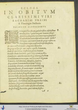 Ecloga In Obitum Zachariae Ursini