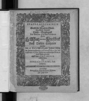 Statua Mercurialis oder Geistliche Wander-Seule : Bey Christ-Adelicher Leich-Begängniß Deß ... H. Achatz von dem Knesebeck Auff Tielsen Erbherrn welcher den 28 Xbris deß 1674ten Jahres ... verschieden/ und drauff den 11. Ian. des lauffenden 1676sten Jahres mit ansehnlichen Geleit zu seiner Ruhe gebracht, auß der 2. Cor. V. vers. 6. 7. 8. auffgerichtet
