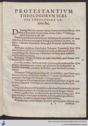 Protestantivm Theologorvm Scripta Theologica.