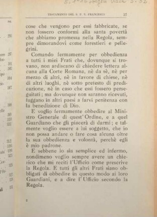 [Testamento del S. P. S. Francesco - Beginnt auf Seite 14, Seite 1 - 16 sind gebunden nach Seite 32]