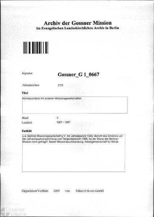 Korrespondenz mit anderen Missionsgesellschaften