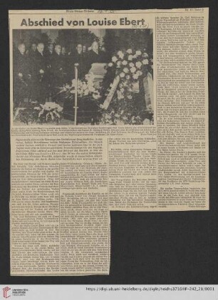 Korrespondenz Louise Ebert/Gustav Radbruch: Abschied von Louise Ebert