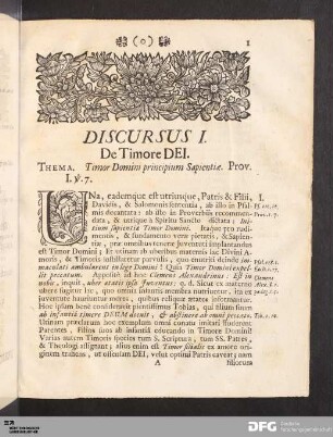 Discursus I. De Timore Dei