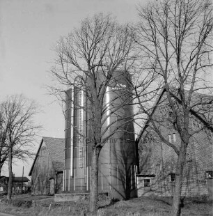 Bauerngehöft mit neuem Havestore-Futtersilo: davor Bäume